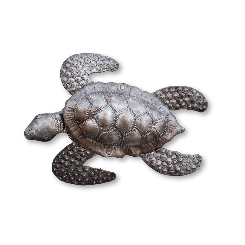 It's Cactus Sea Turtles, Beach Metal Art, Set of 2, Nautical Wall Hanging Figurines Home Decoration, Under the Sea Marine Life Animals, Handmade in Haiti 6 x 7.75 Inches Haitian Metal Plaques - Image 2